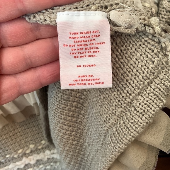 Ruby Rd cardigan size med grey and white mini ruffles long sleeve mixed media - Picture 5 of 12